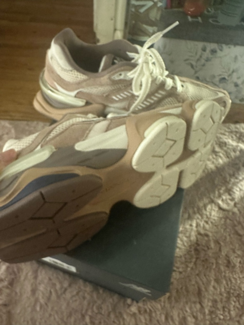 New Balance 9060 Women’s Beige/Tan Mesh & Suede Sneaker - Picture 4 of 8
